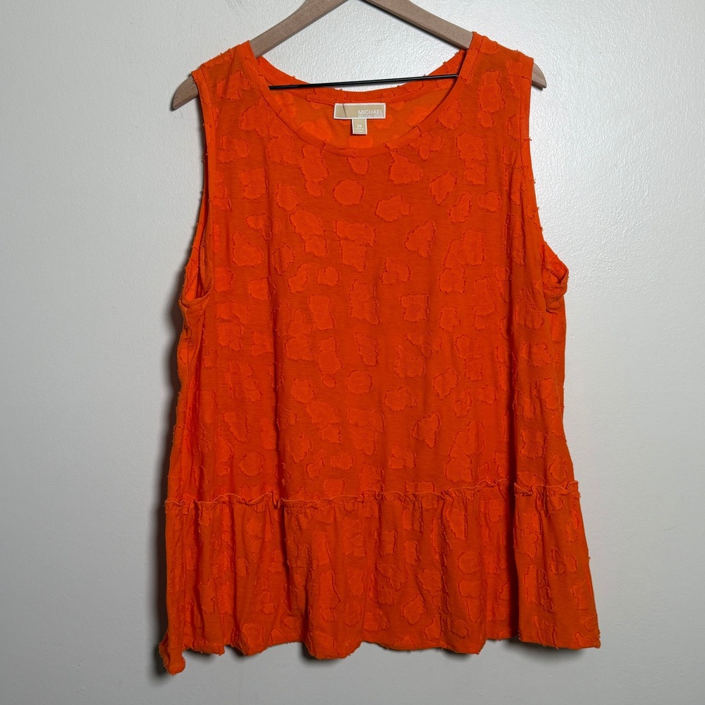 Michael Kors Womens Cotton Top 3X Orange Textured Peplum Sleeveless Tank
